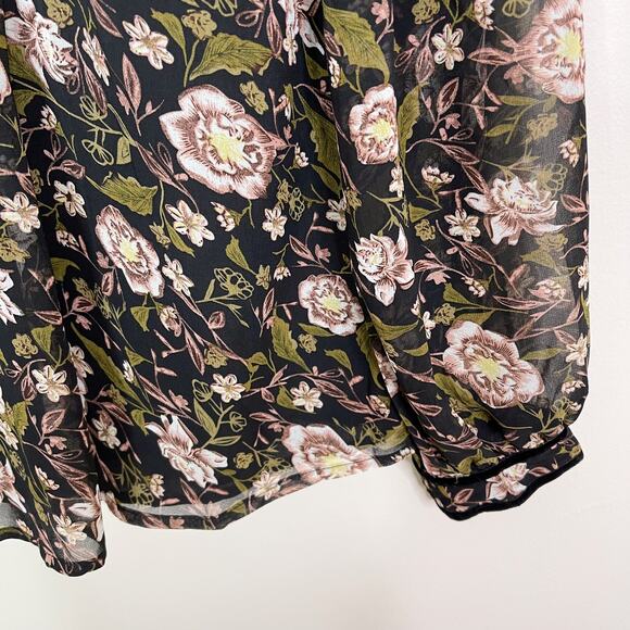 Dex Floral Print Long Sleeve Blouse Black M - Picture 5 of 8